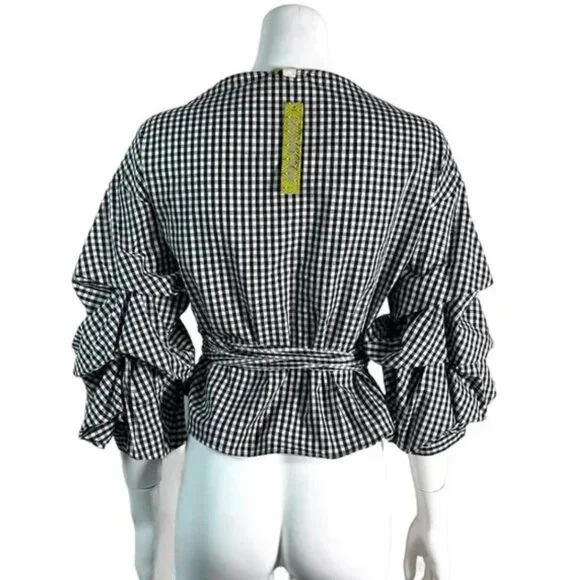 NWT Black and white wrap ruffled tie Top S $90 - Picture 4 of 10